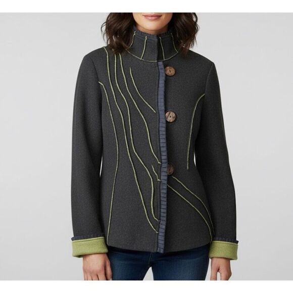 Icelandic Design Jackets & Blazers - Icelandic Design Hepburn Wool Jacket Size S Green Button Front